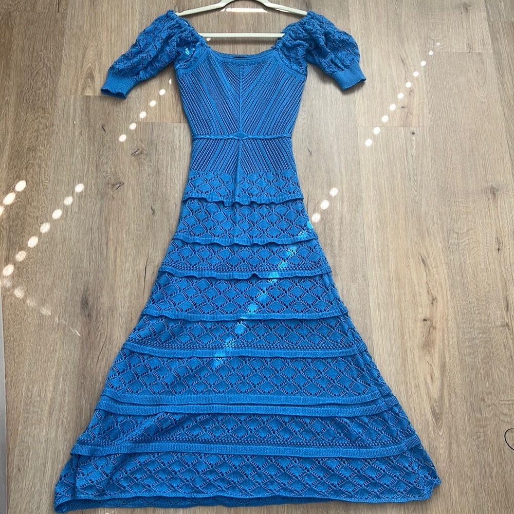 Aqua crochet midi dress